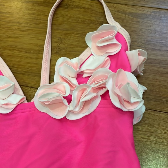 NWOT Floatimini girls Skirted one piece bathing suit with flower Applique 6x. - Picture 3 of 6